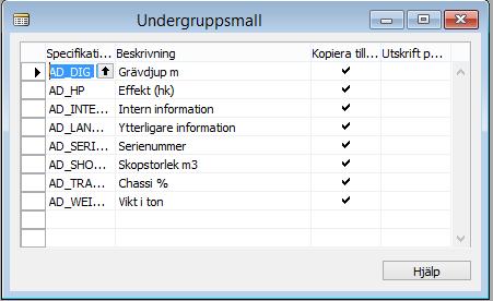 Mall per undergrupp Det är möjligt att ha mall per undergrupp. Detta sätts upp på modelldatakällan på fältet mall. Här väljs Per undergrupp.