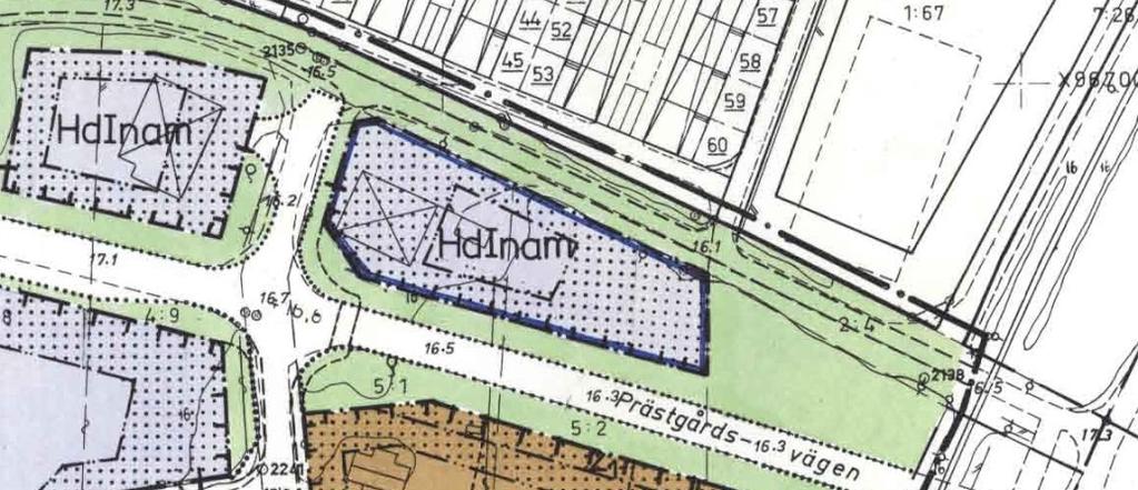 En del av området närmast norr om Prästgårdsvägen väster om roslagsbanan omfattas av detaljplan S224, laga kraft 1986-03-21.