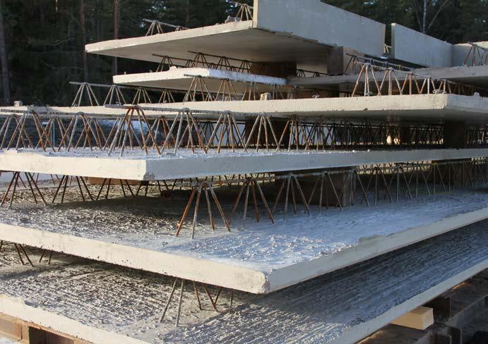 B 3 4 5 10 D 9 5 C 6,5 6 7 Förspända plattbärlag Standardbredd: 1,2 eller 2,4 m Tjocklek: 75 mm (varierar med hänsyn till exponeringsklass mm). Vikt: ca 190 kg/m² Betongkvalité: C40/50.