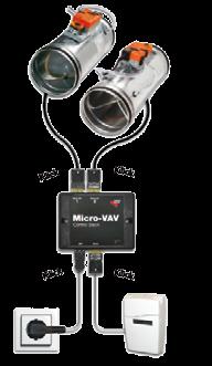 ABC VAV CONTROL BLACK ABC-VAV Control Black är ett system för VAV spjäll. Med snabbkopplingar kan montören själv ansluta spjäll och givare. Anslut med stickpropp 230 V när anläggningen är klar.