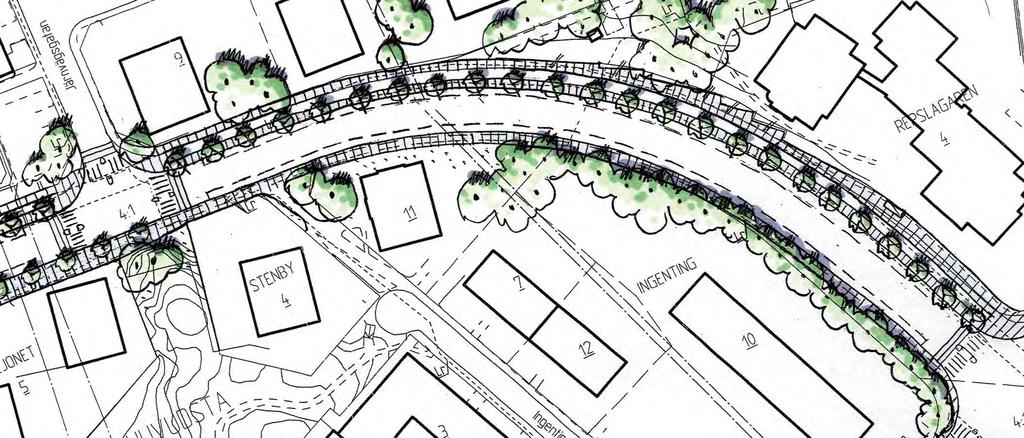 B: Storgatan mellan Järnvägsgatan och Lundagatan Plan skala 1:1000 N Överhöjning av gatukorsning. Längsgående kantstensparkering/angöring.