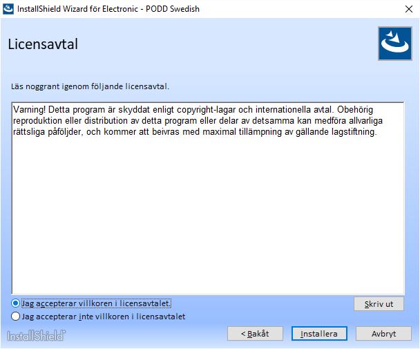 För att starta installationen av Elektronisk PODD, anslut USB-minnet till enheten och kör programmet Electronic - PODD Swedish från