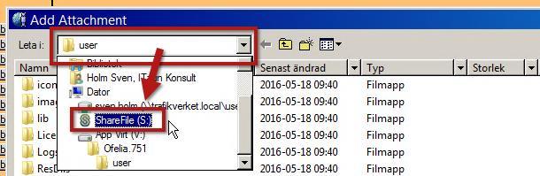 2. När filfönstret öppnas, byt filkatalog och välj ShareFile (S:) 3.