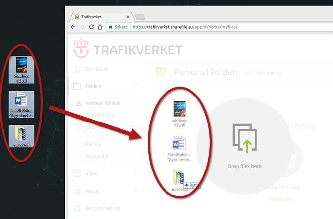 Dra och släpp filer och foldrar från Utforskaren eller