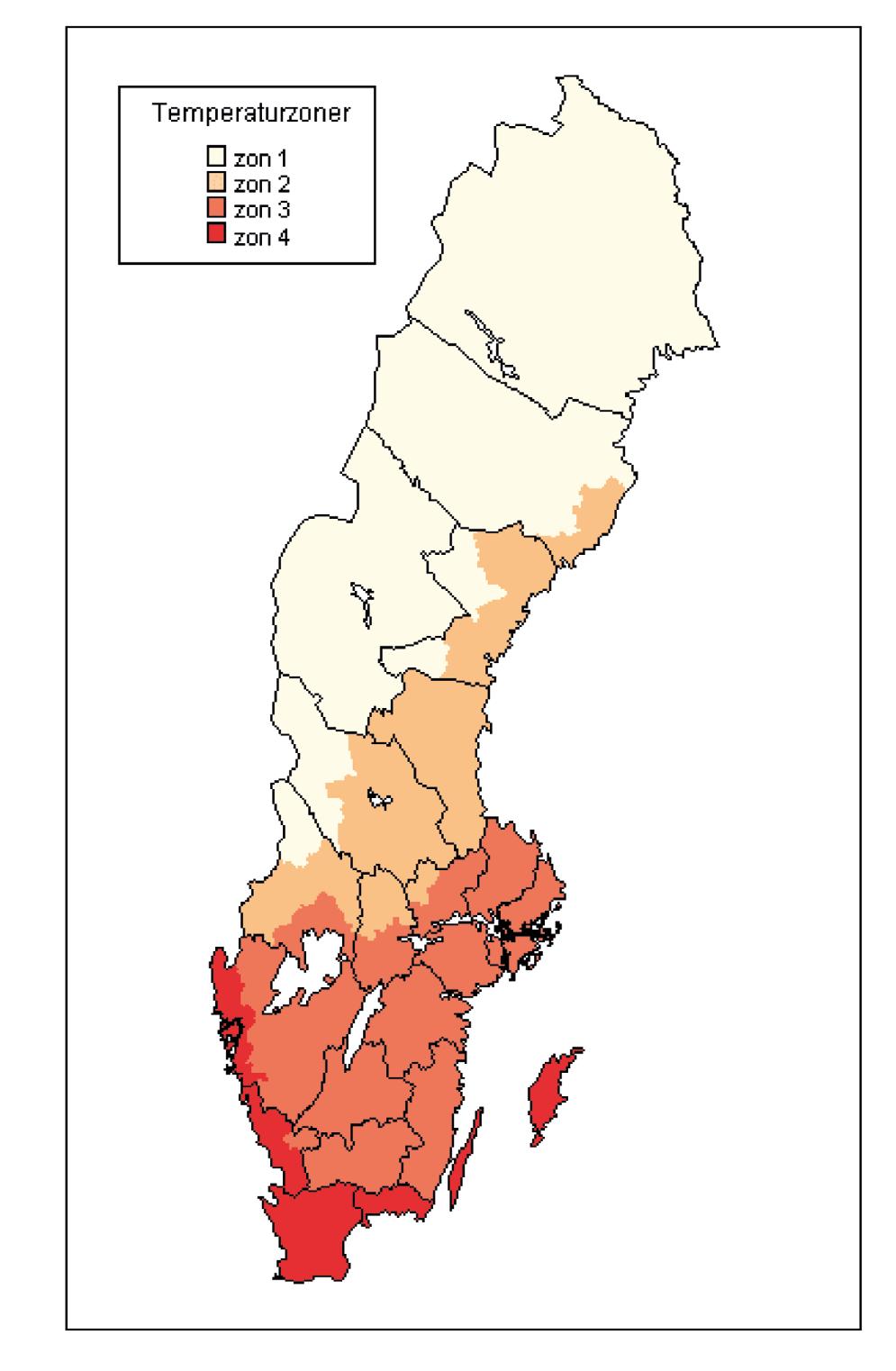 3 Regional indelning Temperaturzoner Zonindelningen bygger på årsmedeltemperaturer för de olika