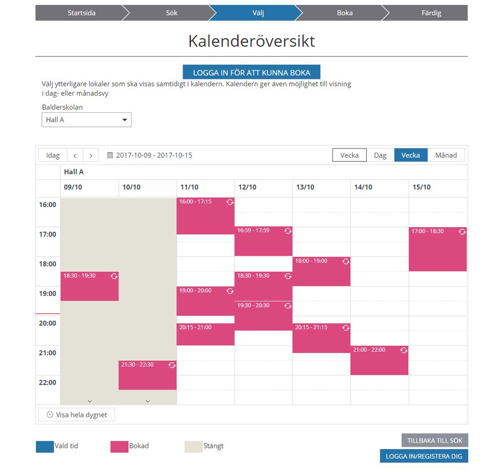 visas. Välj en anläggning som ska visas i kalender vy. 3.