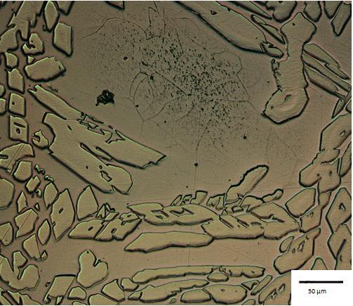 8.5.1. Mikrostruktur undersökt med ljusoptiskt mikroskop (LOM) Provstavar av SAF 2507 som varmdrogs vid olika testtemperaturer undersöktes med ett ljusoptiskt mikroskop.