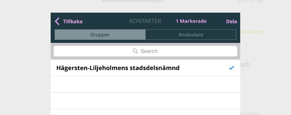 Tryck på kategorin Grupper eller Användare [6], för att dela anteckningen med en hel grupp användare eller välja användare från