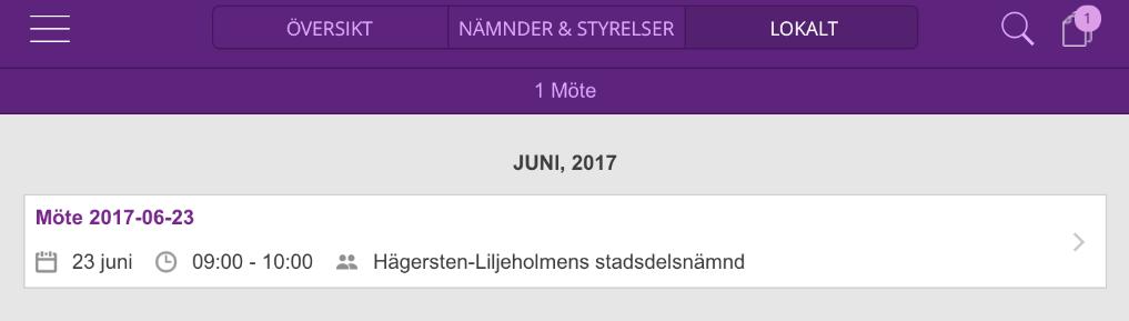 2.9 Hantera mötesdokumentation lokalt Ett möte med alla dess tillhörande mötesdokument i respektive vy (Kallelse och Protokoll) kan laddas ned till lokalt i appen på surfplattan för att kunna
