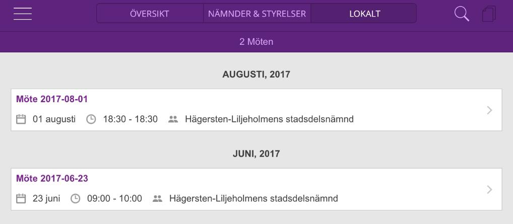 2.9.2 Arbeta med mötesdokumentation lokalt När du har laddat ned alla dokument i kallelse- och/eller protokollsvyn i ett möte, blir dessa tillgängliga lokalt i appen på din surfplatta (oberoende om