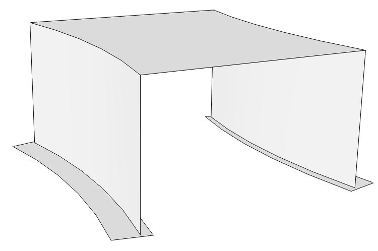 7.3 Grundplatta 7.3.1 Metod Grundplattan som modellerades följde rambenens krökning. Denna visas i Figur 7.3-1. Plattan var av betong med samma egenskaper som brons övriga delar.