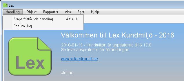 6.4.2 Import av fil från egen dator eller nätverk 1. Börja med att välja Ny handling i menyn Handling. 2. Dialogen Skapa handling öppnas. 3.