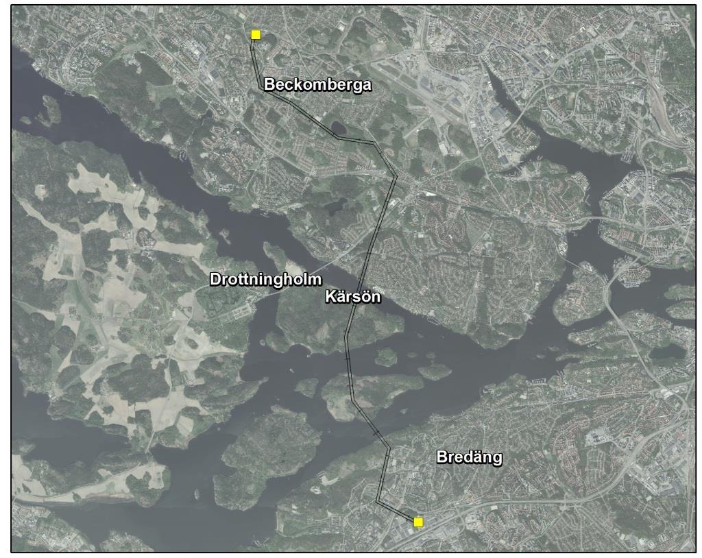 1 INLEDNING (DELVIS DELAD MED TB SJÖ) 1.1 BAKGRUND Ellevios 220 kv- luftledning mellan Beckomberga och Bredäng (Figur 1) ska ersättas med 400 kv mark- och sjöförlagda kablar.