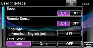 Inställningar Användargränssnitt Du kan ställa in parametrarna för användargränssnittet. 1 Tryck på [User Interface] i listan. Skärmen User Interface visas. 2 Ställ in varje funktion som följer.
