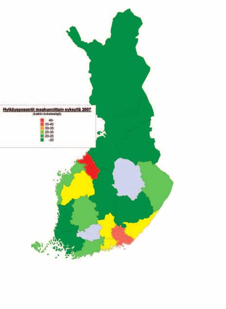 36 S T U D E N T E X A M E N 2 0 0 8 FIGUR 3.1.3 Andel underkända landskapsvis i studentexamen hösten 2008.