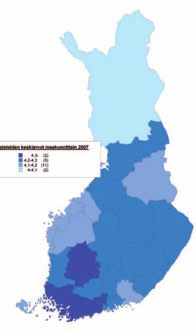 S T U D E N T E X A M E N 2 0 0 8 57 FIGUR 3.2.4 Genomsnittliga vitsordspoäng landskapsvis 2008. På landskapsnivå är skillnaderna i medeltal mellan vitsordspoäng mycket små.