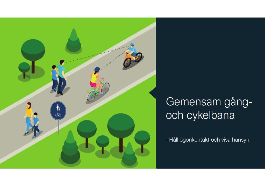 Bild 9. Gemensam gång- och cykelbana På den gemensamma gång- och cykelbanan ska man cykla till höger.