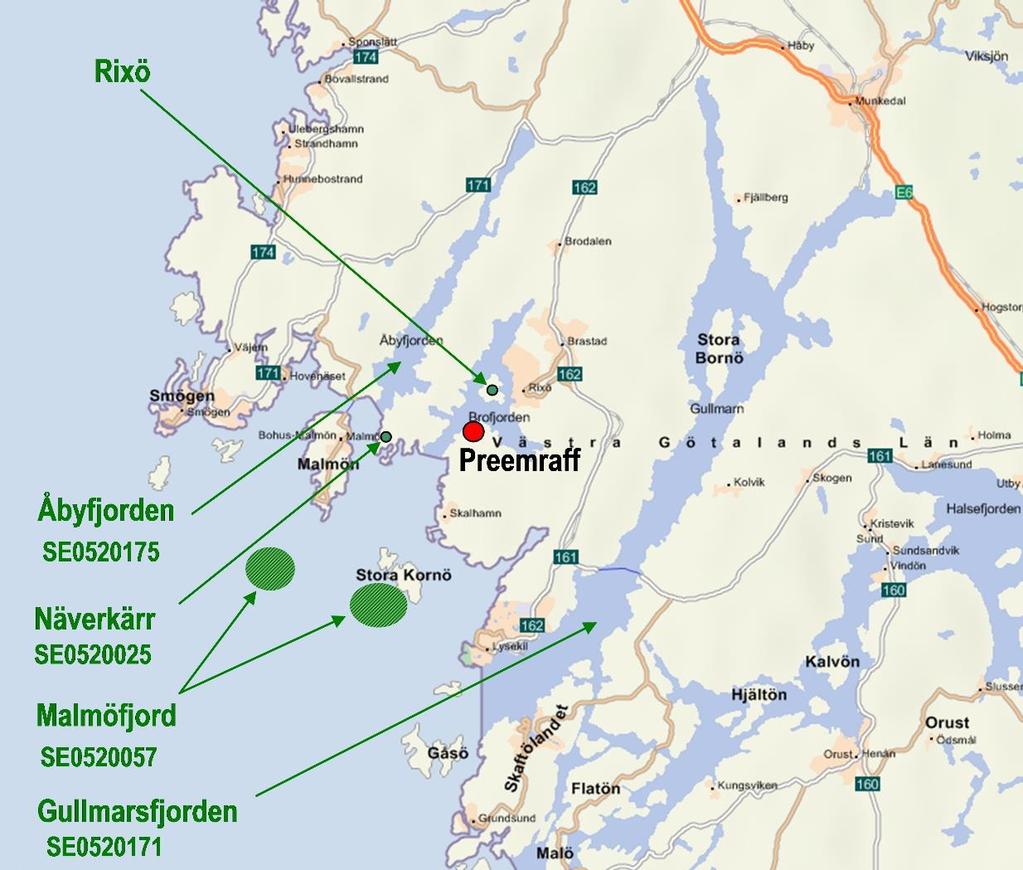 28 Figur 14 Karta över Preemraff Lysekil och närliggande Natura 2000-områden. RIXÖ - NATURRESERVAT Rixö ligger mitt i Brofjorden. Ön kännetecknas av höglänta, starkt kuperade hällmarker.