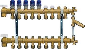 Uponor Vario B WGF Fördelare 1. 2. 3. 4. 5. 1. Tilloppsventil i vinkel 2. Fördelarmodul 3. Styrdon 7. 6. 4. Reglerratt 5. Ändstycke 6.