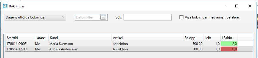 Däremot skapas det ett verifikat då pengarna i bokföringen flyttas från balanskontot för momsat förskott till intäktskontot som finns på den artikeln man använde när man sålde lektionssaldot till