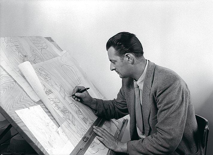 Formgivning och design blev allt viktigare på glasbruken. Här Paul Kedelv vid ritbordet. Paul Kedelv (1917 1990) var verksam som formgivare på Flygsfors 1949 1956. Han ritade bland annat de s.k. coquilleglasen, färgade skålar och vaser i underfångsglas.