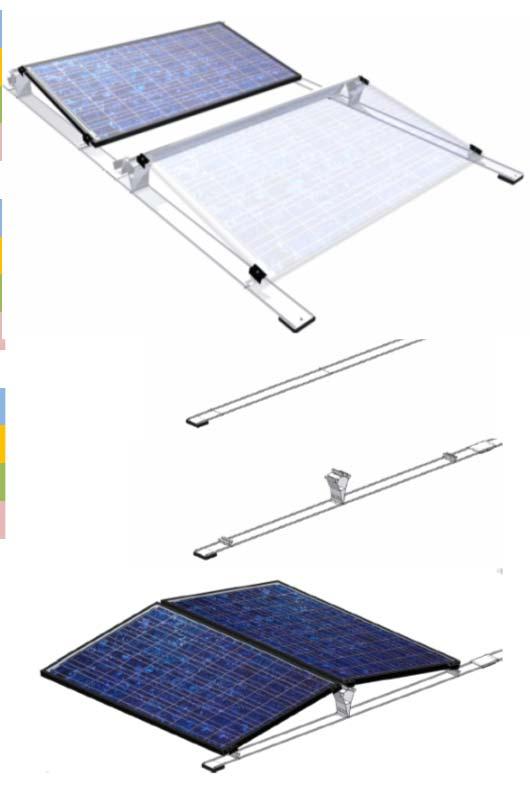 Montagesystem för platta tak (max lutning 5 grader), viktbaserat 10 grader mot söder : 152030 14 Tric F duo A (start) syd 10 559 152040 14 Tric F duo B (f-norr) syd 10 472 152050 14 Tric F duo C