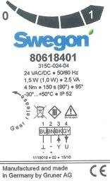 Motor Elektrisk data Nominell spänning Område nominell spänning Effektförbrukning 24 VAC {50/60Hz), 24 VDC 19.