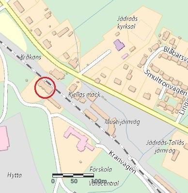 Figur 1. Karta över Jädraås och Jädraås-Tallås järnväg.