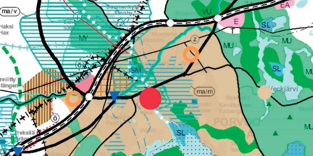 8 3.1.8 Specialverksamheter I planeringsområdets norra del går Fingrid Abp:s 110kV samt Borgå Elnät Ab:s och Porvoon Alueverkko Oy:s 100kV och 20kV kraftledningar.