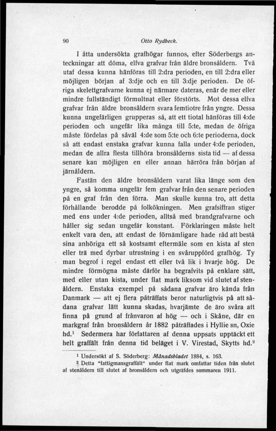 90 Otto Rydbeek. I åtta undersökta grafhögar funnos, efter Söderbergs anteckningar att döma, elfva grafvar från äldre bronsåldern.