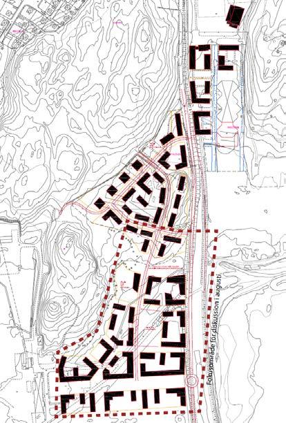 Planerad byggnation I området planeras för ny bostadsbebyggelse med i huvudsak flerbostadshus. I figur nedan visas ett förslag på områdets utbyggnad.