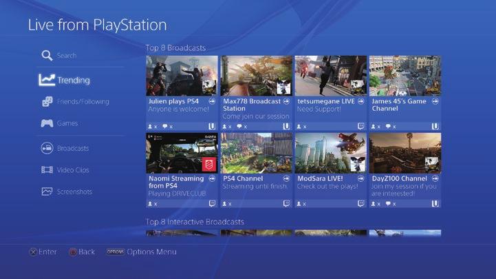 Visa delade spelförlopp Använd (Live från PlayStation) till att visa sändningar, videoklipp och skärmbilder som andra spelare har delat.
