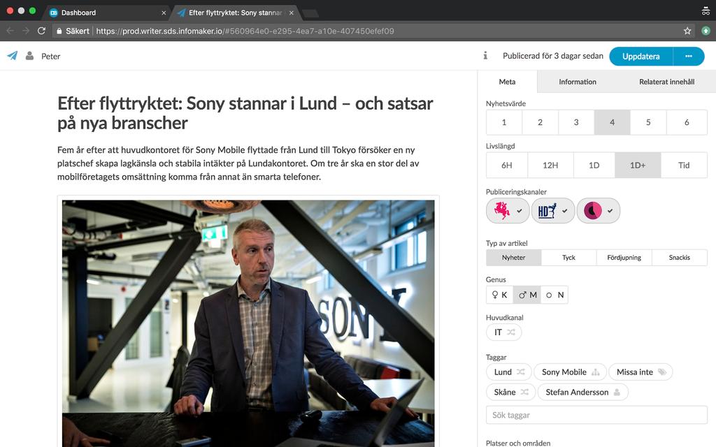 Den Digitala Writern fokuserar på de tre saker som är helt avgörande för reportern: Skapa innehållet, lägg till metadata och berika med bild, video och länkar.