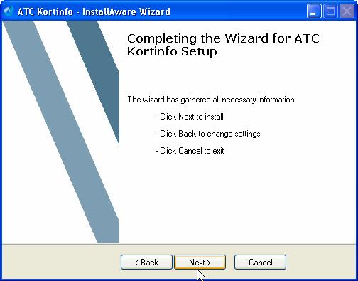 Steget Final Completing the Wizard for ATC Kortinfo Setup visas.