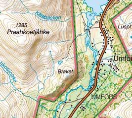 Braket Brakets topp, 870 m.ö.h är lätt att nå. Fjällets branta östsida ger en suverän utsikt över den u-dal som Umeälven format mellan Norra Storfjället och Artfjället.