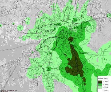 Den samlade effekten av målbilden på restider, antal byten, pålitlighet och kapacitet etc har analyserats med hjälp av en trafikprognos modell och ett möjligt fiktivt linjenät som drar nytta av alla