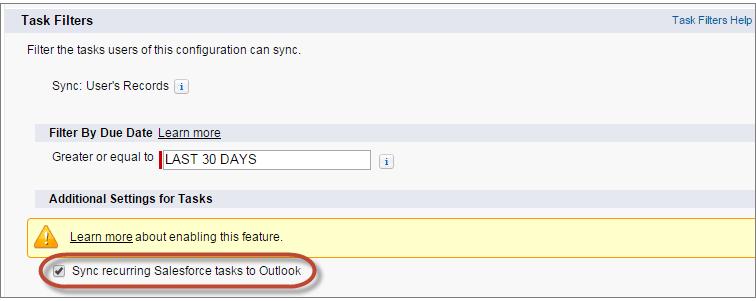 Användarguide Administrera Salesforce for Outlook 357 Skapa uppgiftsfilter för Salesforce for Outlook Ange vilka uppgifter som synkroniseras mellan Microsoft Outlook och Salesforce för dina säljteam.