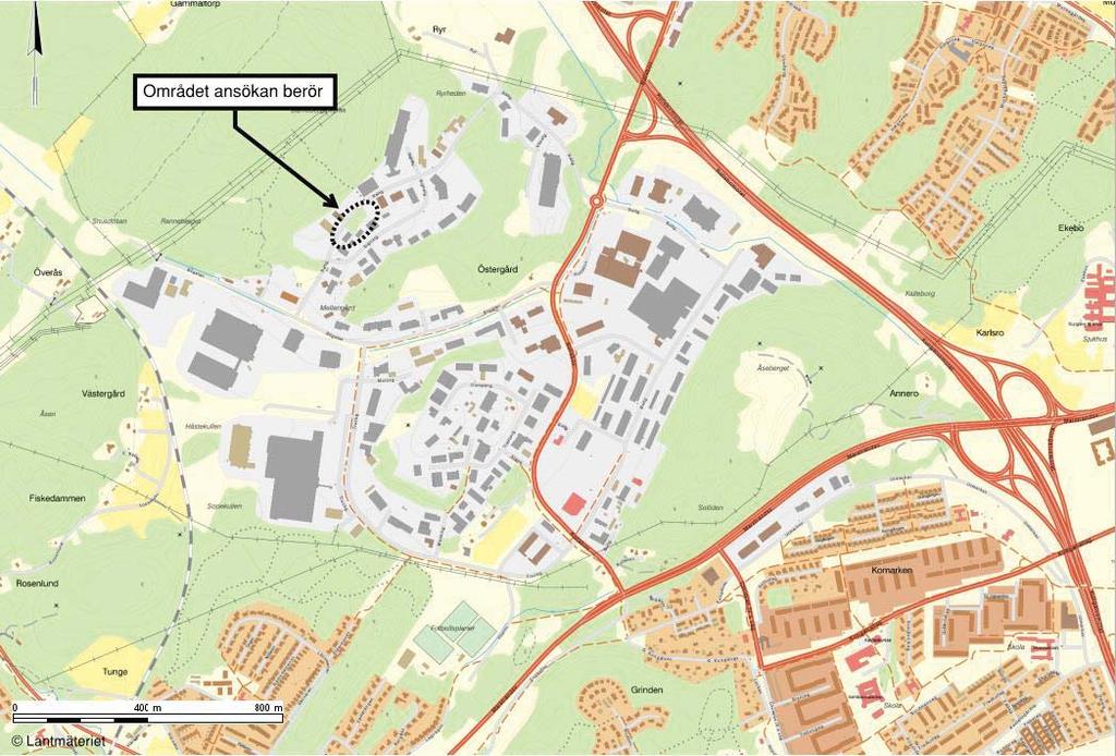 Karta 1. Lokaliseringen aktuellt område i Rollsbo industriområde.