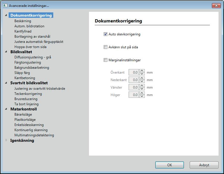 Skanna med datorn Avancerade inställningar 6 Dokumentkorrigering 6 1 Beskärning Auto skevkorrigering Korrigerar riktningen för skannade data.