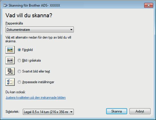 Skanna med datorn Inställningar för WIA-drivrutinen 6 1 2 6 1 Papperskälla Du kan bara välja Dokumentmatare.