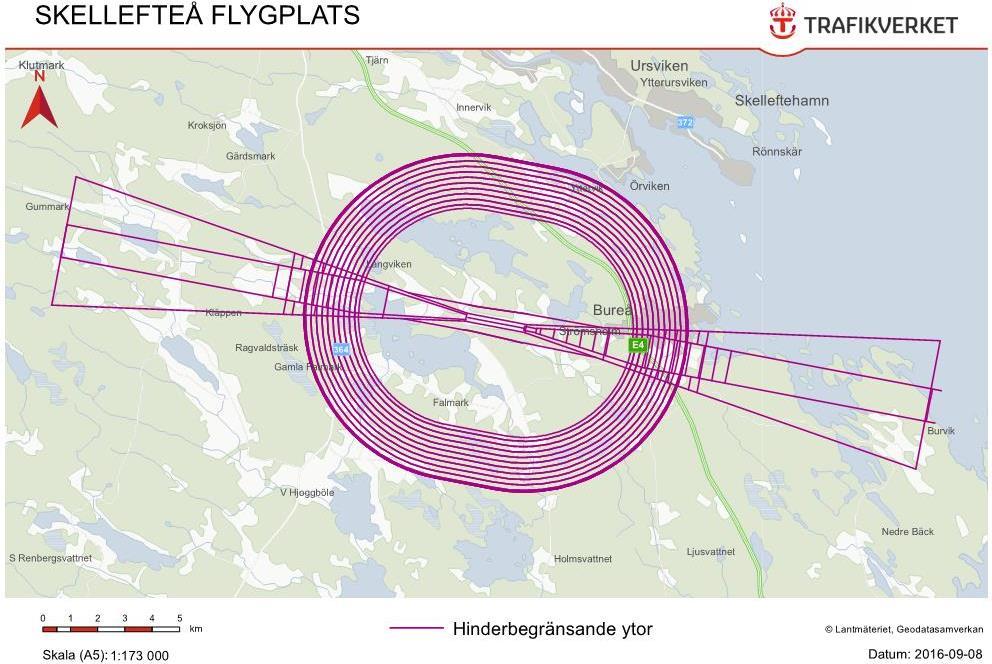 De hinderbegränsade ytorna delas in i flera olika skickat, samtlig höjder utgår från startbanans höjder.