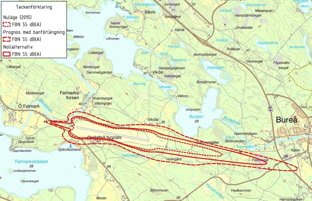 Figur 23 Bullberäkningar för sökt verksamhet utan banförlängning 400m.