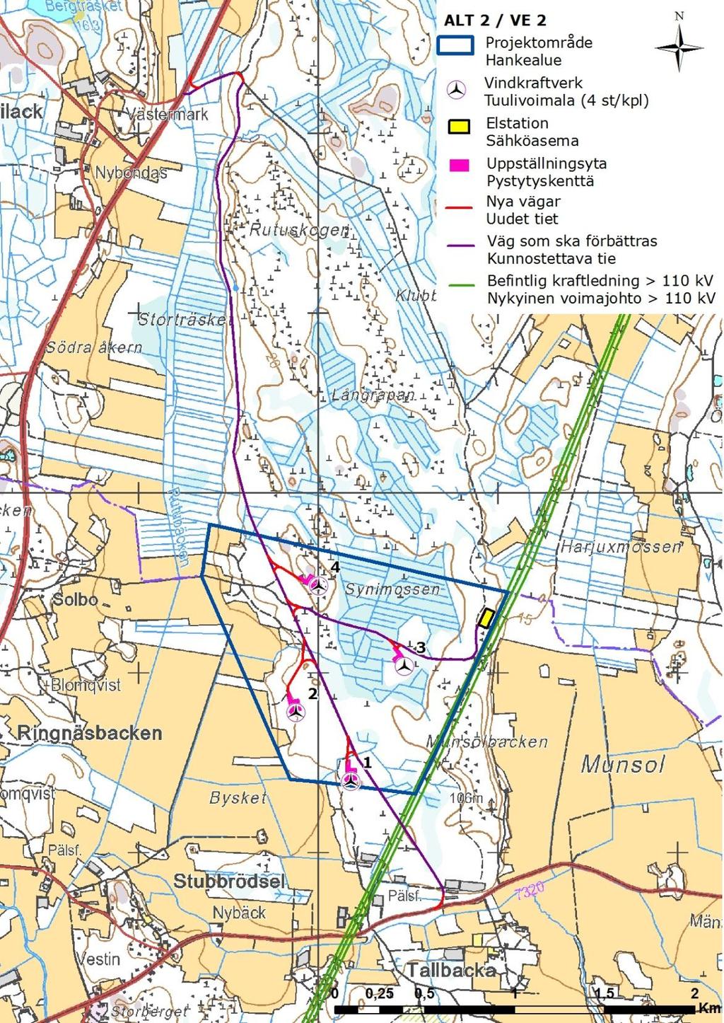 Svevind Oy Ab Sandbacka vindkraftpark 21 Figur 15. Sandbacka vindkraftpark i Vörå enligt alternativ 2. 5.