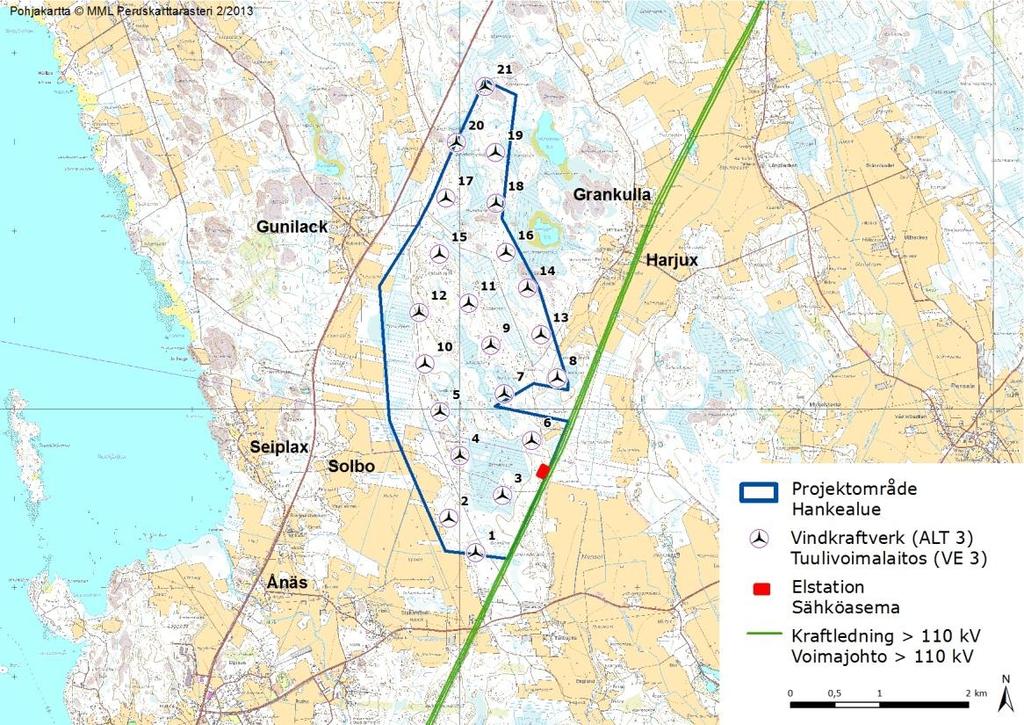 Svevind Oy Ab Sandbacka vindkraftpark 23 5.5 Projektet genomförs inte (0-alternativ) 5.6 Elöverföring Nollalternativet innefattar en situation där projektet inte genomförs, dvs.