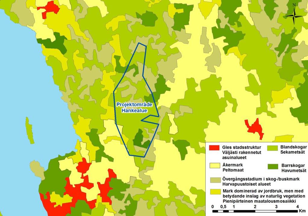 Svevind Oy Ab Sandbacka vindkraftpark 30 8.3 Rekreation 8.4 Planläggning 8.4.1 Landskapsplan Figur 20. Markanvändning enligt Corine 2006 i projektområdets närhet.