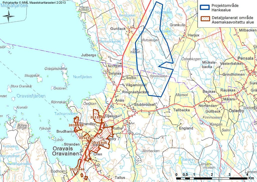 bycentrum på cirka tre kilometers avstånd från