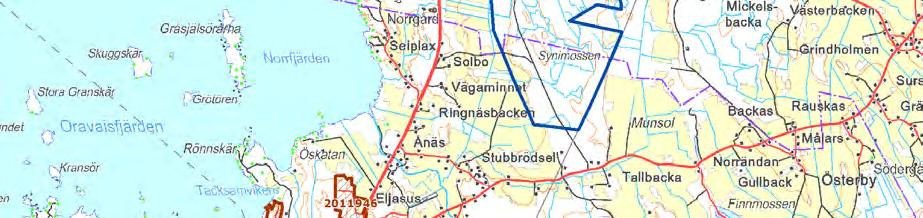De närmaste detaljplanerade områdena finns i Oravais by sydväster om Sandbacka vindkraftpark. (OIVA 2013). 10.4 
