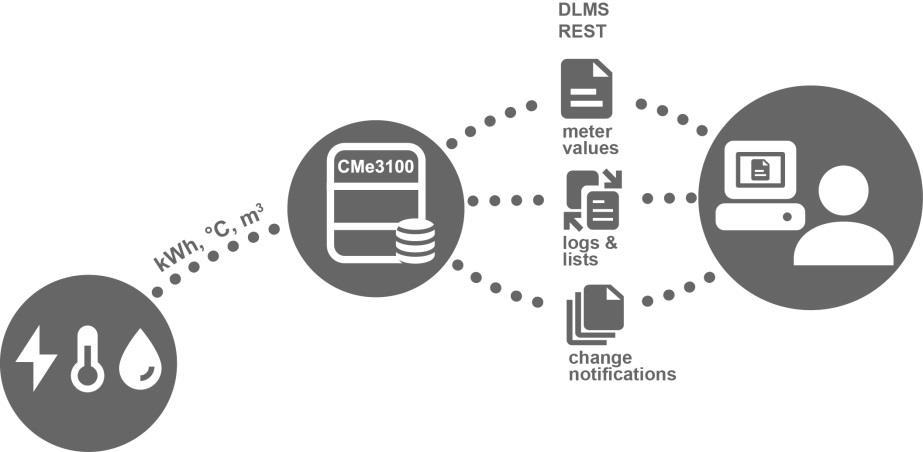 CMe3100 lagrar alla mätvärden lokalt i sin inbyggda databas.