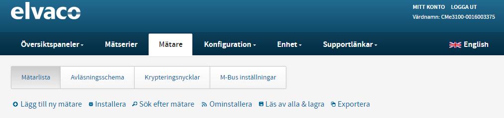 Figur 6: Mätarlista med trådlösa M-Bus mätare, exempel Om positionen för en mätare ändrats sedan den senaste installationen är det möjligt att en annan trådlös M-Bus mottagare lyckats etablera en