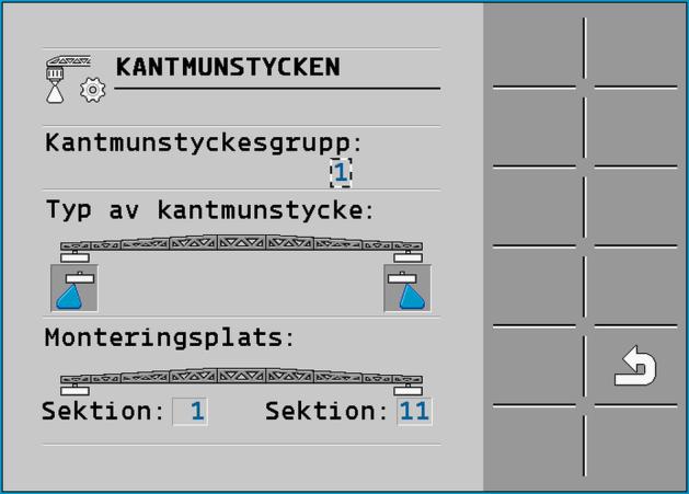 7 Konfigurera jobbdatorn Kantmunstycken Parameter Kantmunstyckesgrupp Via parameter Kantmunstyckesgrupp kan du definiera upp till tre grupper med kantmunstycken.